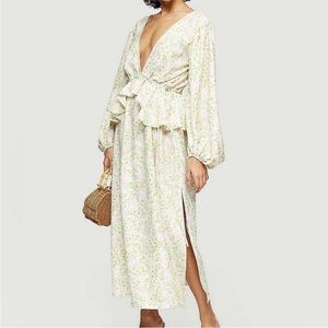 Topshop Floral Ruffle Midi Dress Long Sleeve Cottagecore Women‎ Size 14 Boho